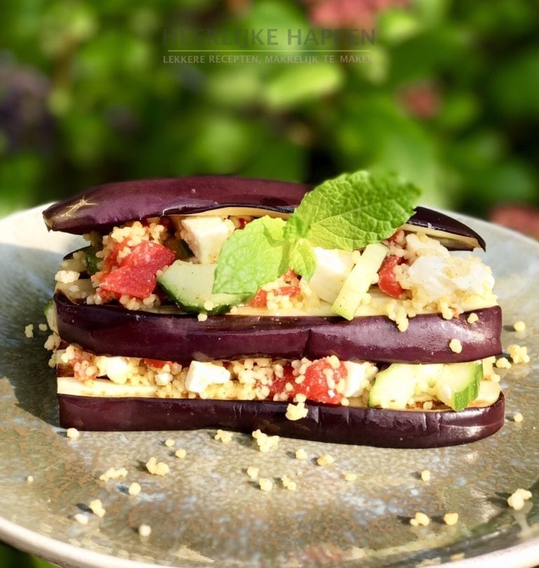 Gegrilde aubergine met couscous salade