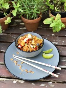 Rode curry met Udon noodles