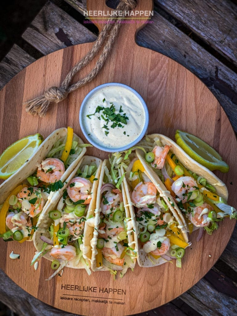 Gamba wrap met pittige saus