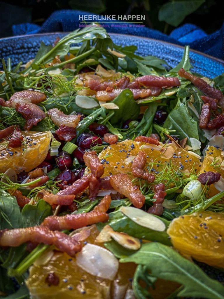 Minneola salade met uitgebakken spekjes