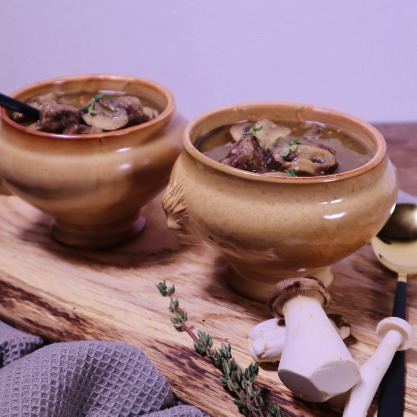 Kastanje champignonsoep met Ierse beef