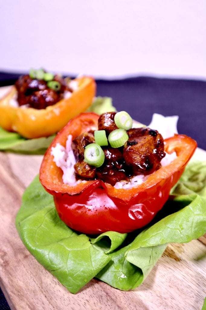 Gevulde paprika met kip en rijst