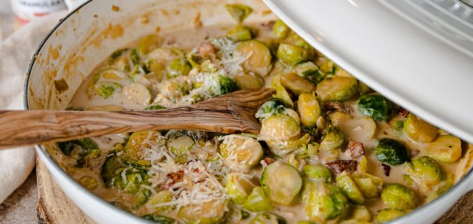 Brussels sprouts in Parmesan cream sauce