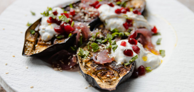 Grilled eggplant with labneh