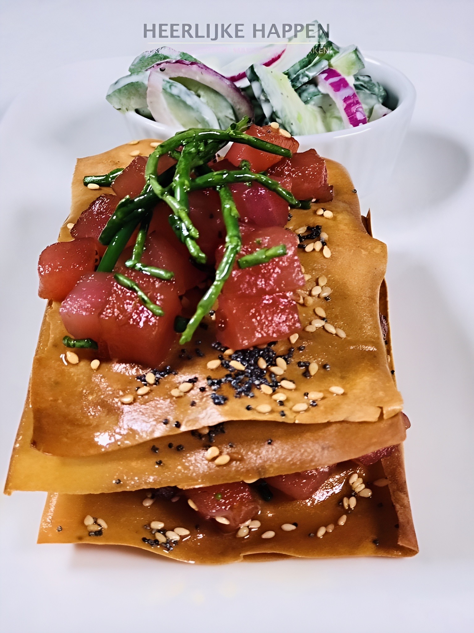 Tonijn torentje met komkommersalade
tonijntartaar japans	