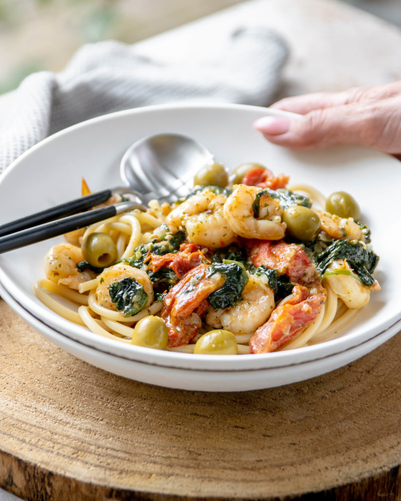 Bucatini pasta met gamba's