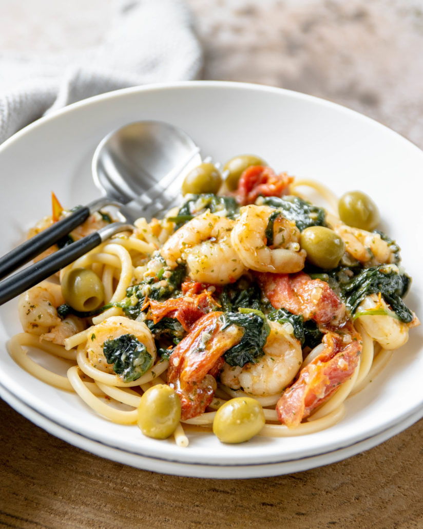 Bucatini pasta met gamba's