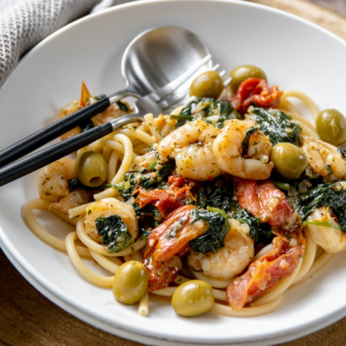 Bucatini pasta met gamba's