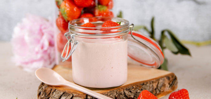 Aardbeien cottage cheese mousse